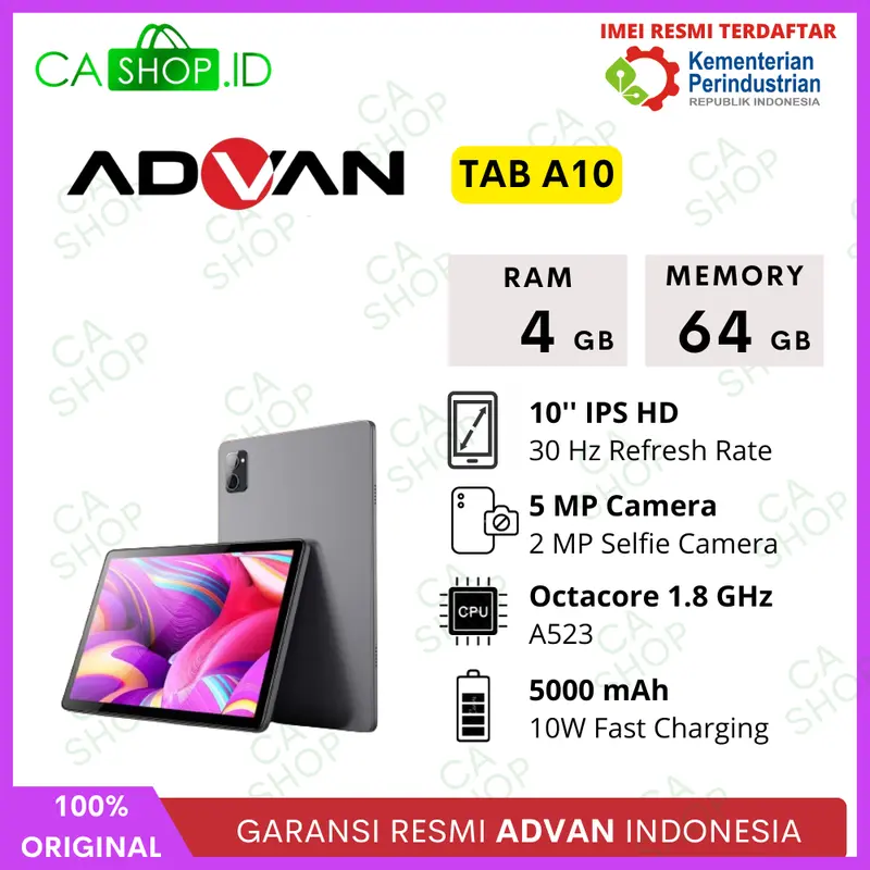 Advan Tab A10 - 4GB 64GB (4/64) - Tablet 10" IPS HD Wifi Series New Original Garansi Resmi