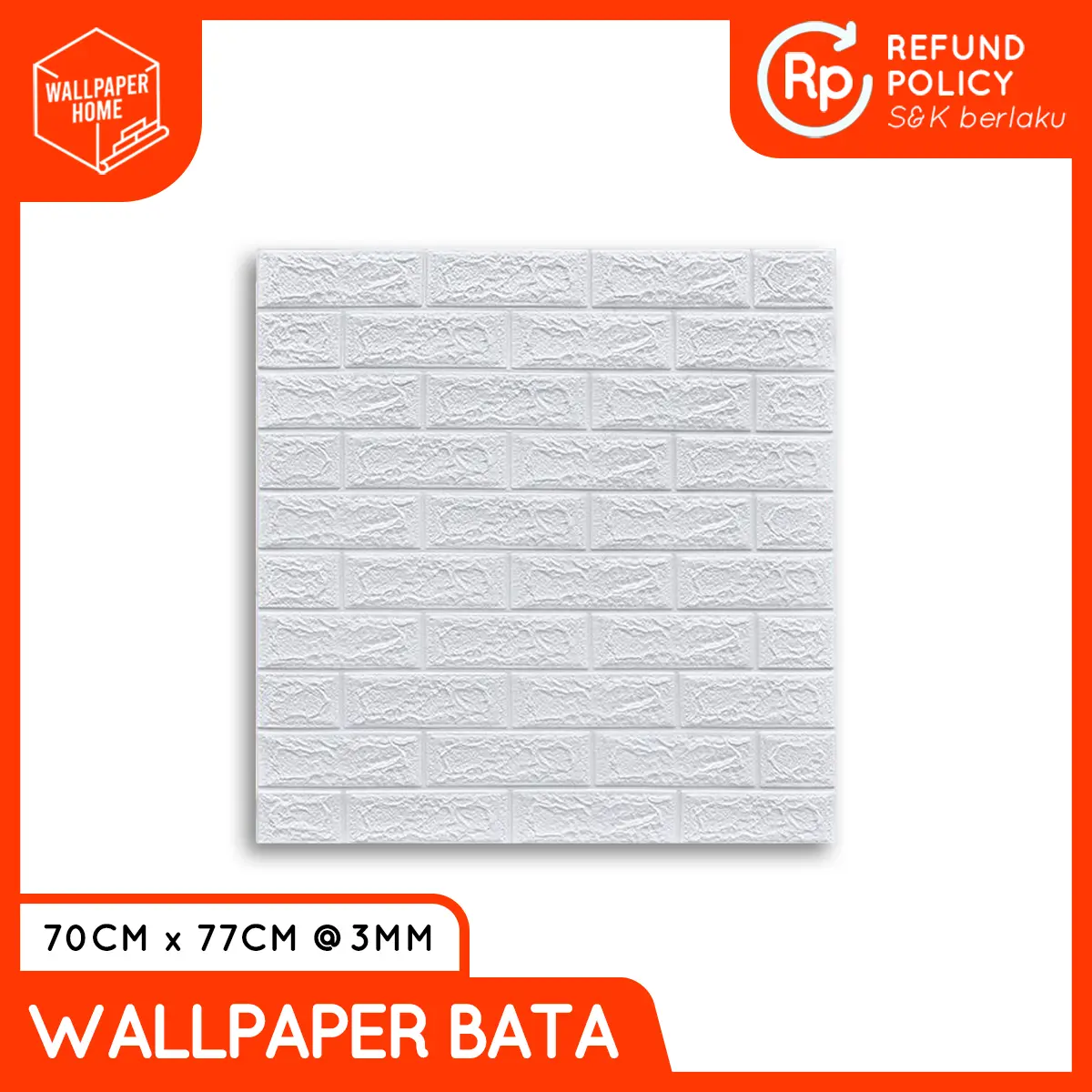 Wallpaper Dinding 3D Foam Motif Batu Bata 70 x 77 cm - Warna Putih
