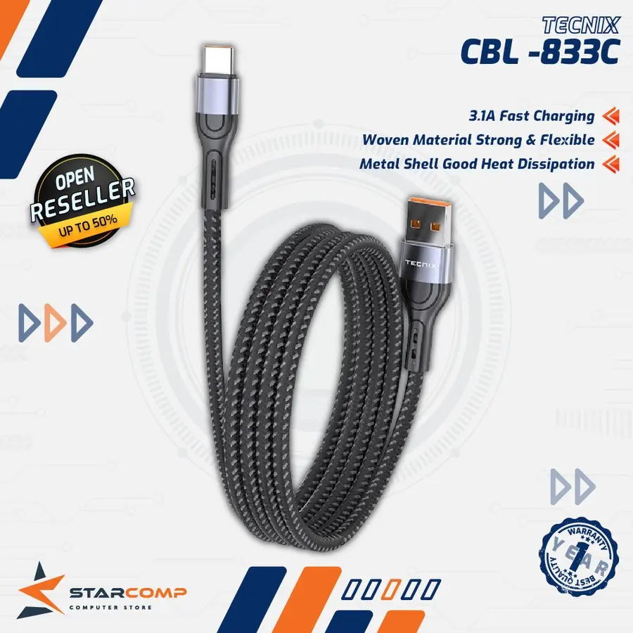 Tecnix CBL-833C Kabel Data Charger 3.1A Fast Charging