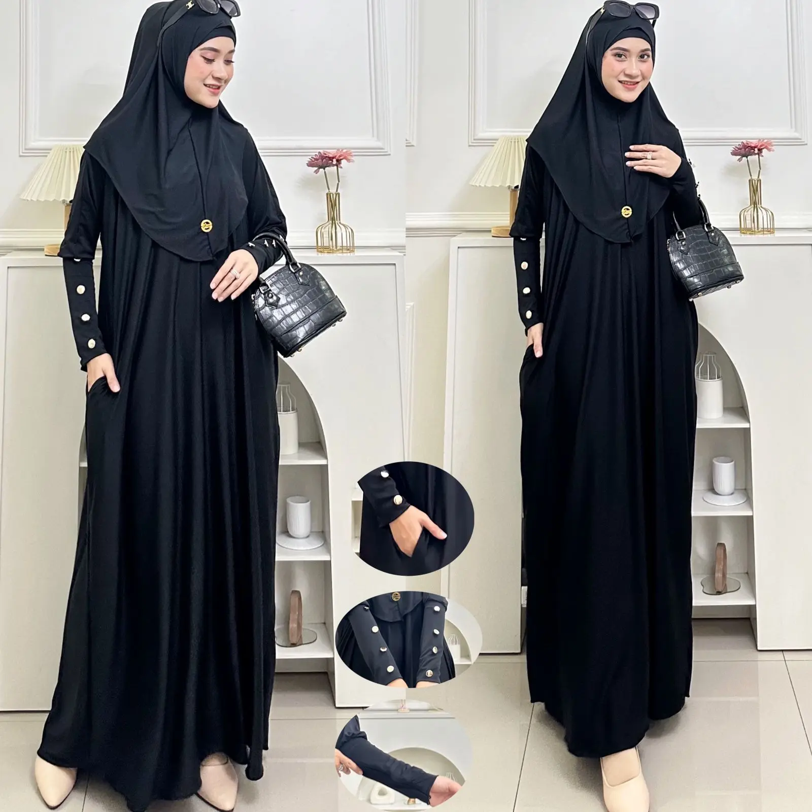 Yasir l Abaya inara Set  Kerudung Bergo inner Umroh  Wanita   Muslim  Busui Sepandex Balon  semi jersey