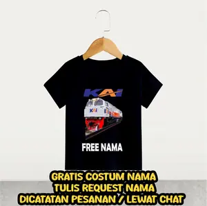 BAJU KAOS ANAK LAKI LAKI PEREMPUAN KERETA API KAI FREE NAMA COTTON COMBAD 30S