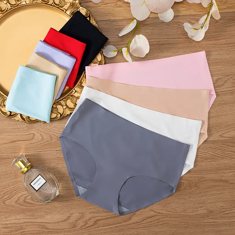Women's Seamless Ice Silk Seamless Underwear Middle Waist Panties One Piece Ultra Thin Underwear