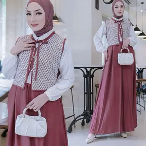 Gamis Nadine Rompi Brukat Tali Pita cringkle airflow