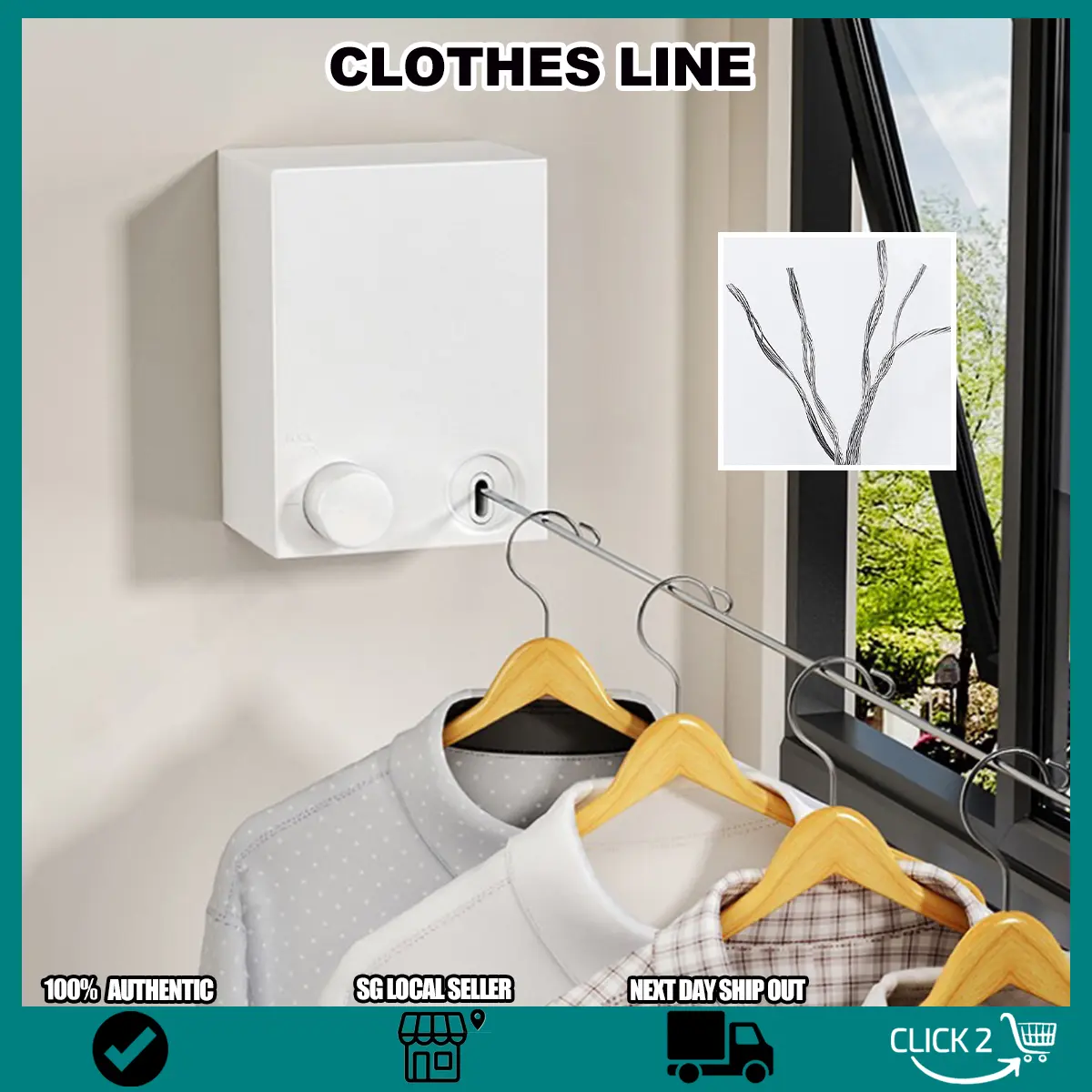 SG Telescopic Invisible Clothes Line/ Indoor Outdoor Washing Clothes Hanger/ Retractable Wall-mounted Clothesline