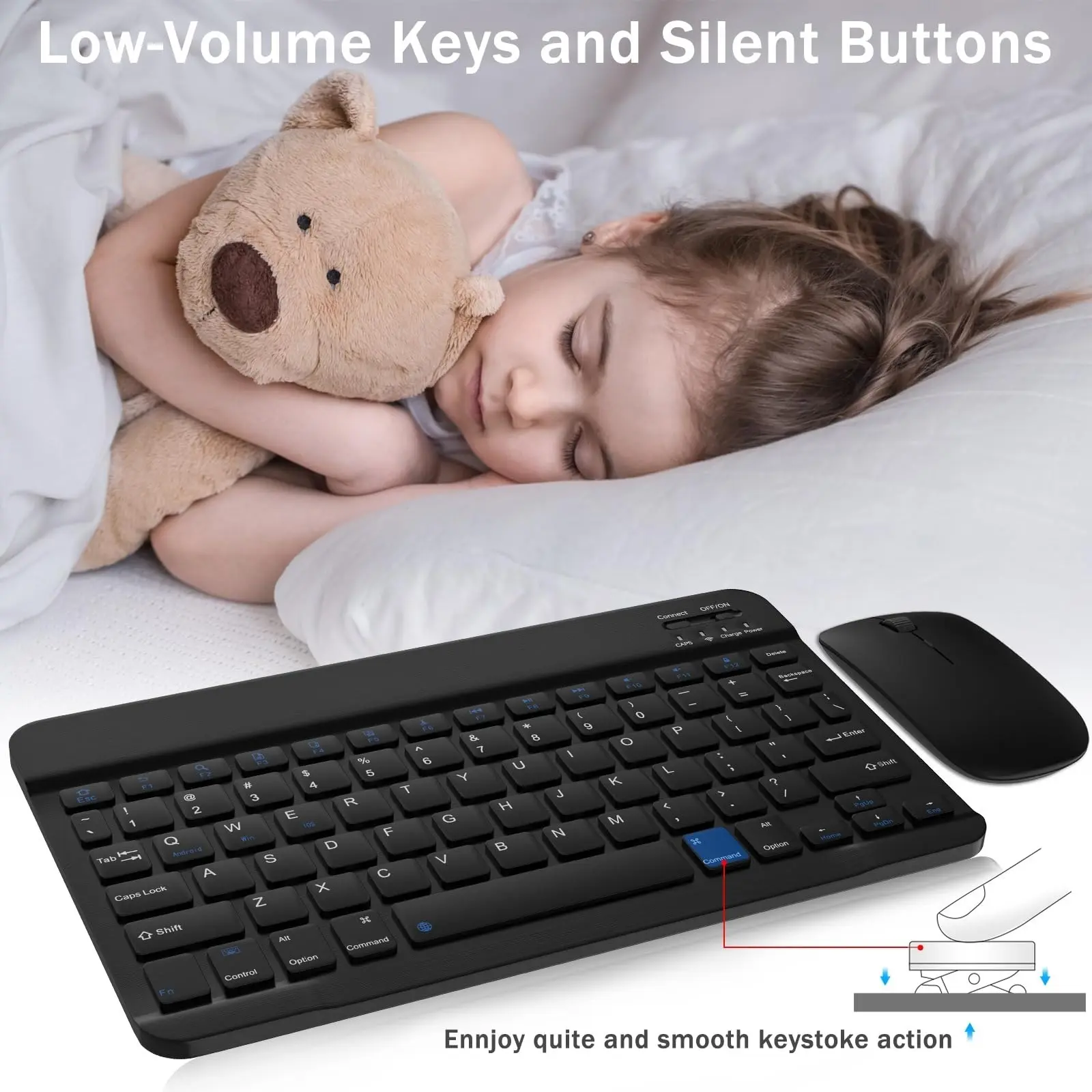Wireless Keyboard and Mouse Kit, Mini Portable, Silent Keyboard Rechargeable, Long Standby 365 Days, Suitable for iPad, Tablet, Laptop, Office Computer Keyboard