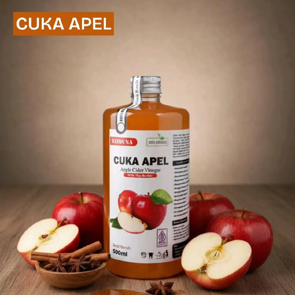 cuka apel premium 500ml - cuka apel RIZQUNA - apple cider vinegar with the mother Botol