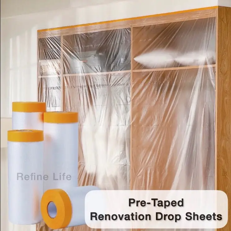 Plastic Dust Cover / Renovation Drop Sheets / Pre-taped Plastic Sheets / Renovation furniture cover