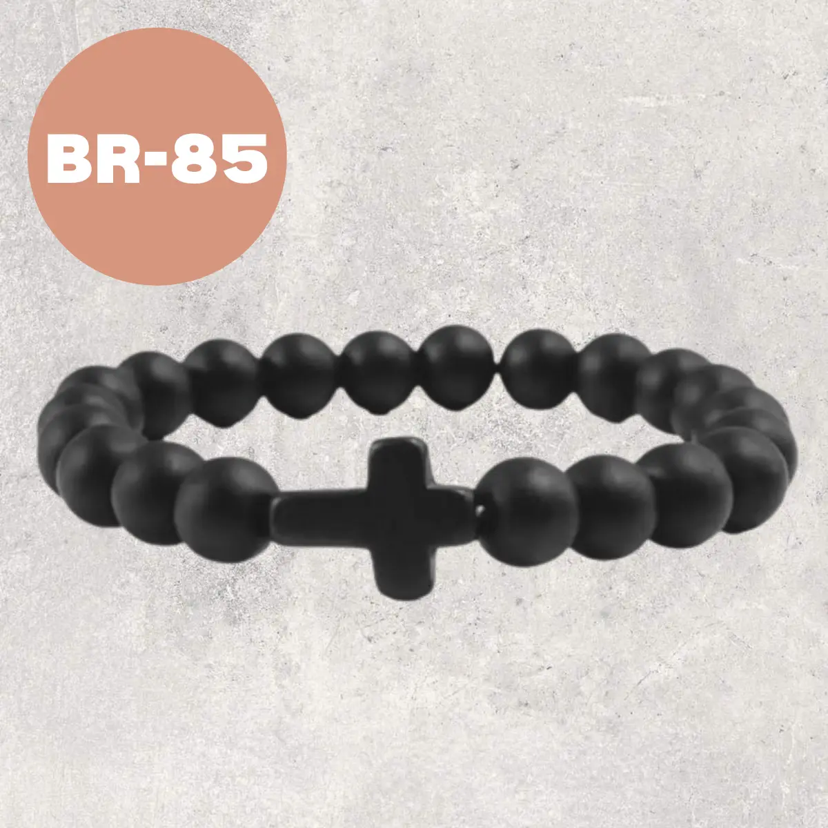Cross Black Matte Bracelet, Classic Round Black Stretch Bracelet for Women Men, Religious Gift Ideas for Friends