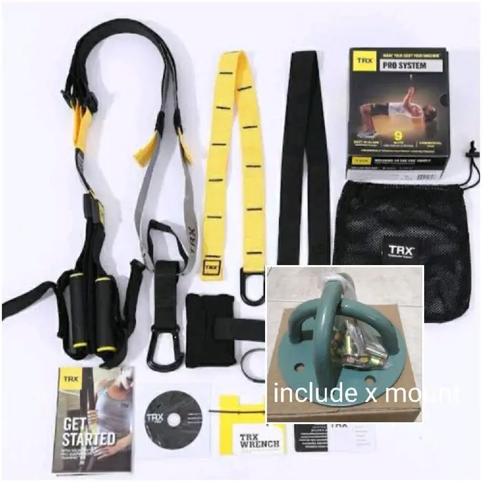 TRX PRO System Suspension Trainer Gym Body + X mount - Latihan Otot Profesional dengan DVD dan Panduan Ruggedized untuk Tingkatkan Mobilitas dan Kekuatan Tubuh