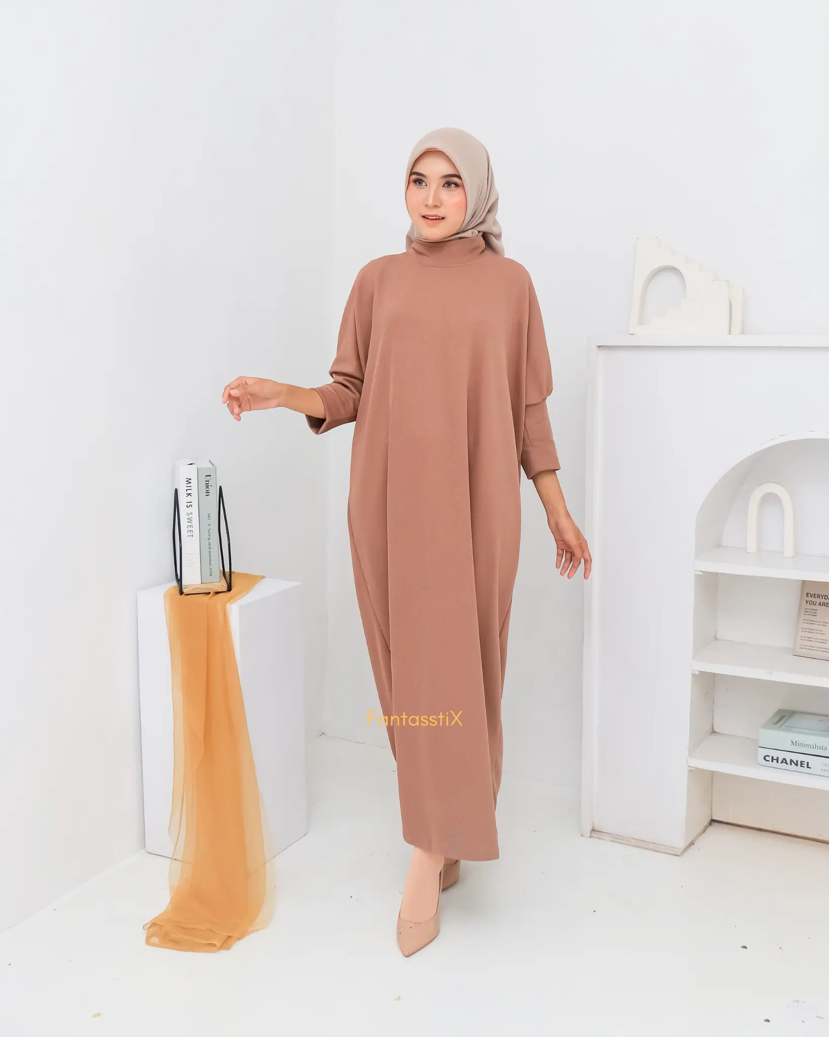Lokal By FX - Gamis elegan knit JAPAN Wanita Muslim  / gamis 2025 model baru / baju hitam gamis / gamis hitam remaja