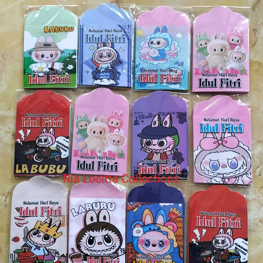 ( 100 PCS ) Amplop Lebaran Motif NEW LABUBU Medium . 1 Pack Isi 10 Pcs