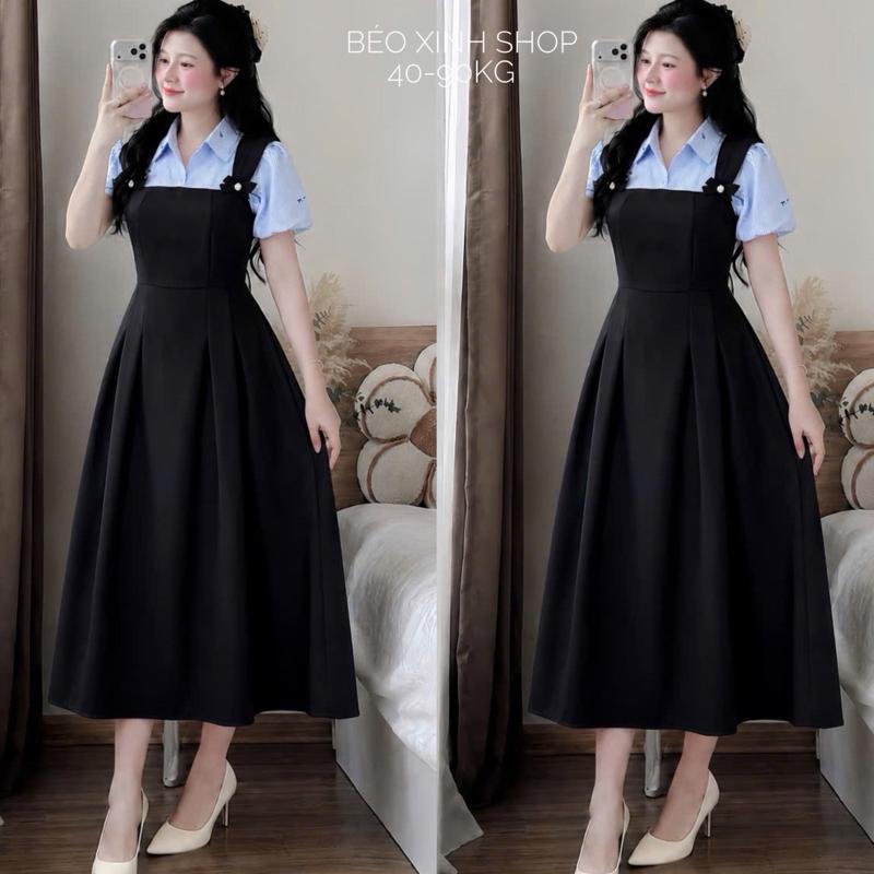 Đầm Nữ Bigsize Vải Tuyết Mưa Phối Sơ Mi Sọc Nơ Size 40-90kg Béo Xinh Shop - B.1811