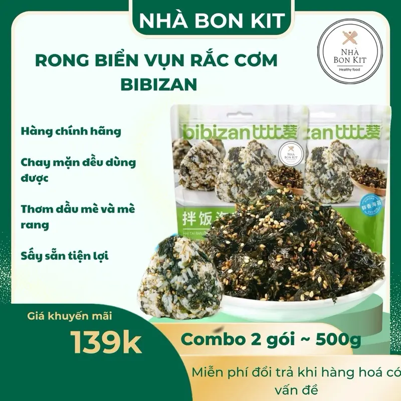 [COMBO 2 GÓI TỔNG 500G] Rong Biển Rắc Cơm Nhiều Vừng Bibizan , snack food rong biển vụn, nội địa Trung Ăn Vặt Lá Rong Biển, Rong Biển Trộn Cơm