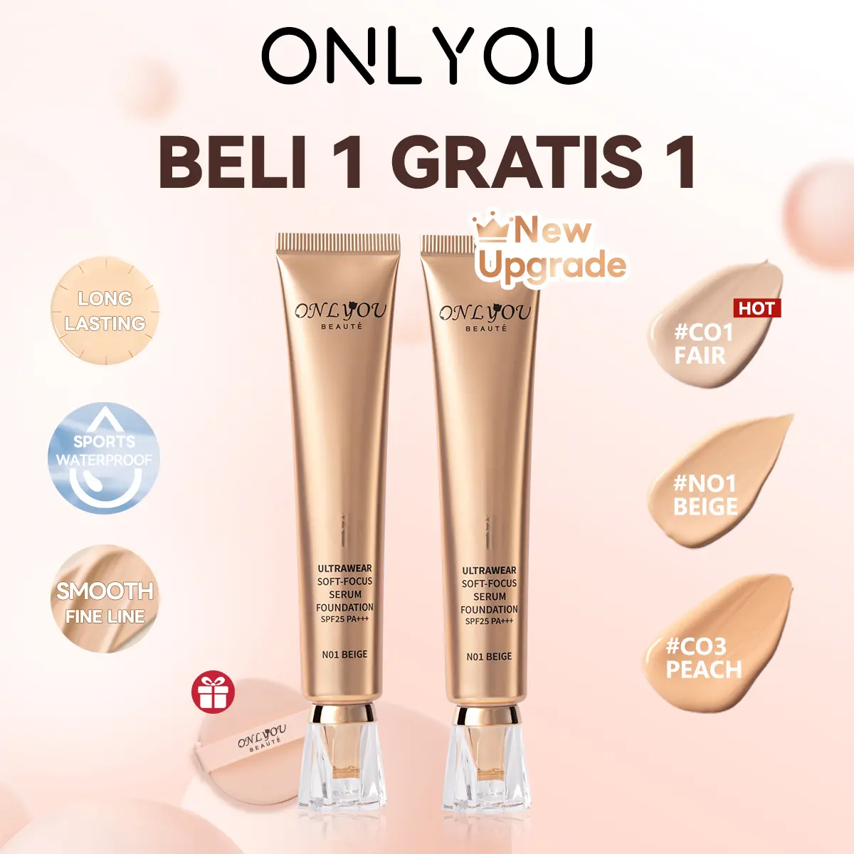 【NEW UPGRADE】ONLYOU Serum Foundation-Concealer shrink Pores BB Cream Oil Makeup liquid Foundation anti sweat anti oil 【COD】【BPOM Certification】