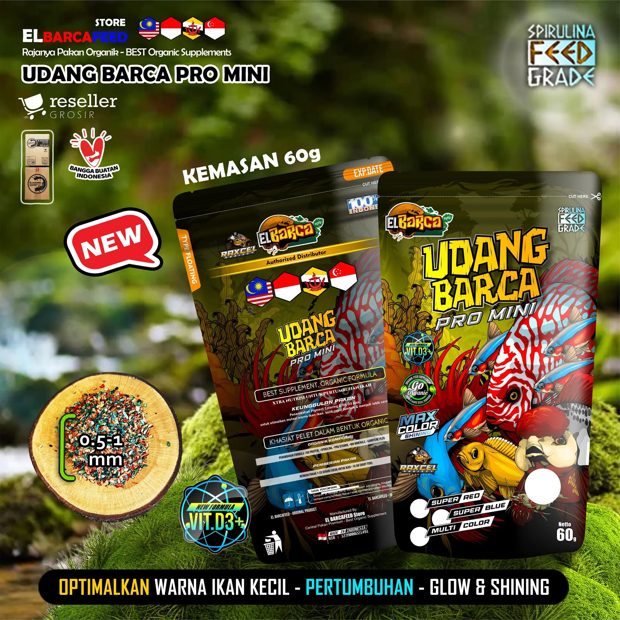 Pakan Udang Barca Pro Mini Red Blue Booster Udang Kering untuk Ikan Hias Kecil Baby Channa Betta 60g