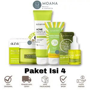 [Isi 4] Paket Azarine Acne Series | Sunscreen Calm My Acne + Moisturizer Pure Radiance + Acne Spot Serum + Cleansing Foam | Paket Perawatan Jerawat Azarine