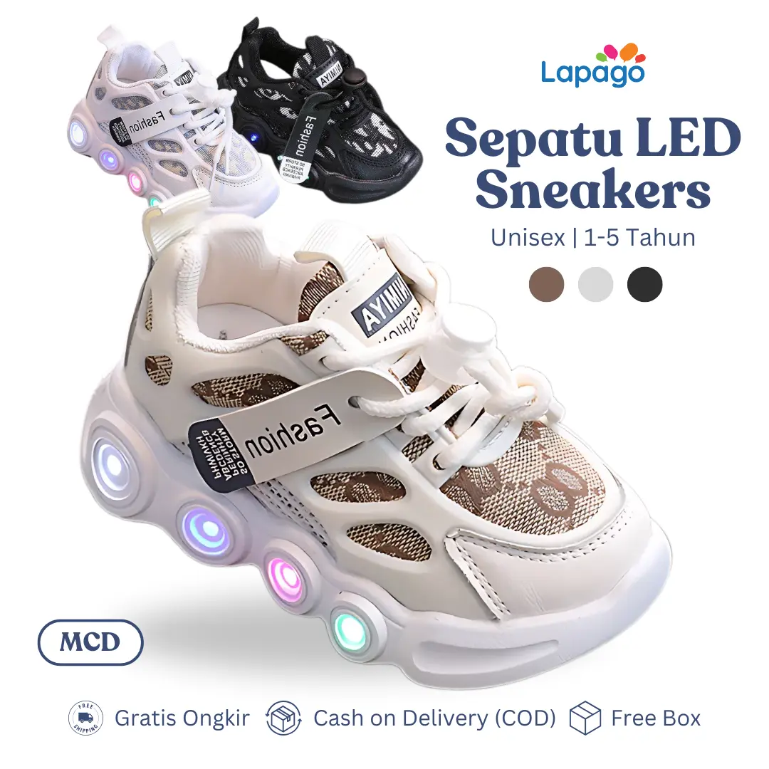 LAPAGO - Sepatu Sneaker LED Anak Kaki Laki Perempuan Model Usia 1 - 5 Tahun Type MCD