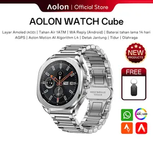 Aolon Cube AGPS Whatsapp Reply Jam Tangan Pintar Pria Layar AMOLED 1ATM Tahan Air 140 Mode Olahraga & Sensor Denyut Jantung Generasi Ketiga Smartwatch