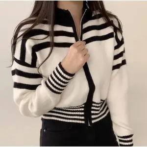 Outwear Atasan Ritsleting / cardigan Ritsleting auntumn salur resleting