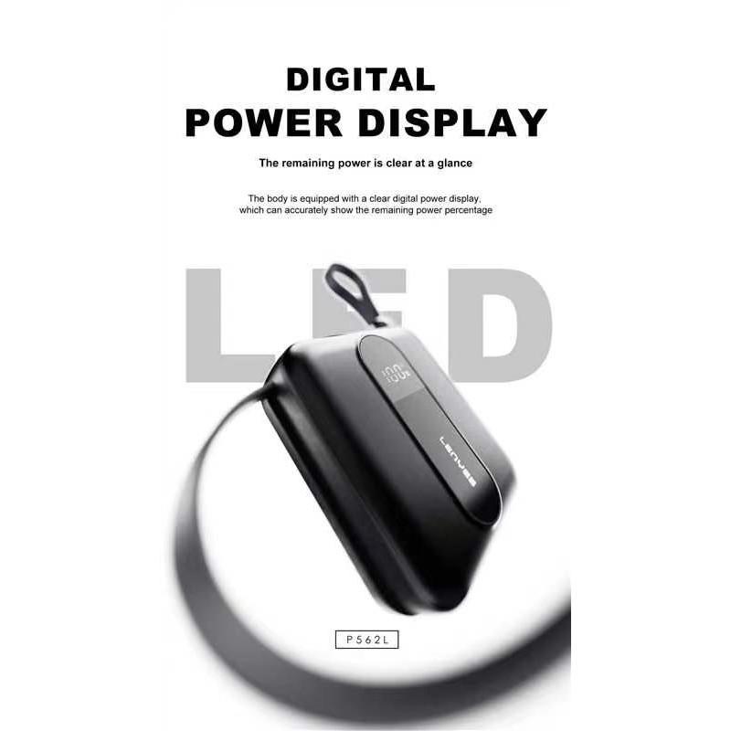 [ Sertifikat CCC ] LENYES P562L Mini Powerbank 10000mAh Fast Charging 22.5W Built In Dual Kabel Type C + Lightning Output Power Bank Portable