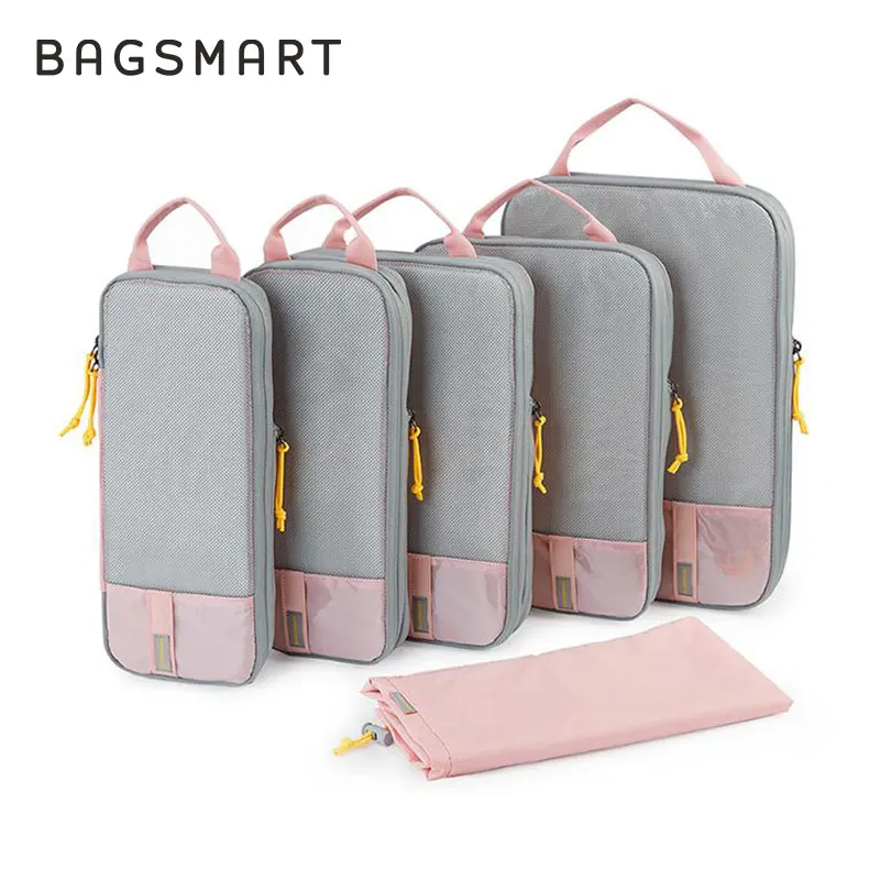 BAGSMART Kubes Pengepakan Kompresi untuk Koper, 6 Set Organisator Perjalanan untuk Perlengkapan Perjalanan, Set Tas Organisator Koper yang Dapat Diperluas, Organisator Pengepakan Ringan sebagai Aksesori Perjalanan untuk Wanita/Pria. Traveltas mudik muat