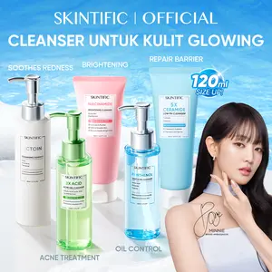 SKINTIFIC Facial Wash Cleanser |   Panthenol Gentle Gel Cleanser/Brightening Cleanser |5X Ceramide & Panthenol & Niacinamide & 3X Acid Acne | Gel Pembersih Lembut, Mencerahkan, Melembabkan, Anti Jerawat, Untuk Semua Jenis Kulit, Wajah, Pencerah