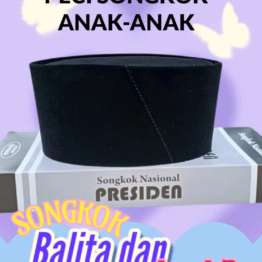 Peci Songkok Anak-Anak dan Dewasa Bludru Contesa Super Anti Air - Kopiah, Muslim, Putih, Kain, Motif, Bayi, Hitam Topi