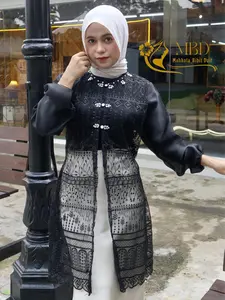 Tulip Outer Tunik Cardigan Brokat Kondangan Kekinian. Brukat  Pesta Kombinasi Tille Brukat Dan Tali Kancing Payet Diamond,Baju Kondangan Bridesmaid Wisuda Motif Random
