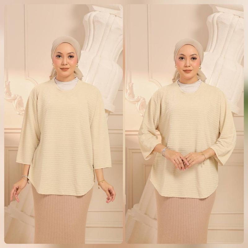 RACHEL BLOUSE IRONLESS MATERIAL SOFT PLEATED KULIT KAYU BY HARIKA AISHAH COUTURE