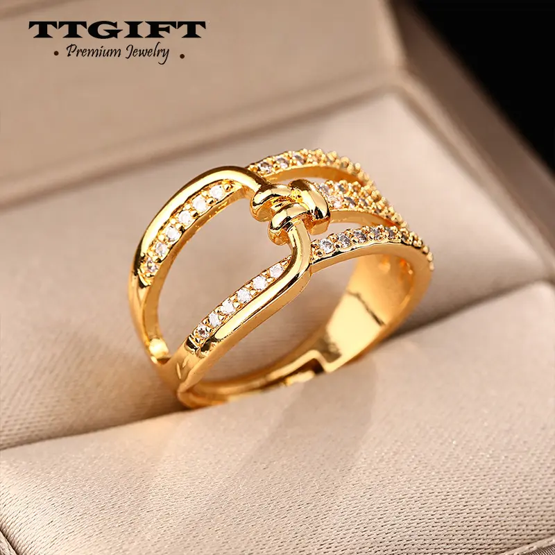 Double layered minimalist ring, knotted ring, U-shaped fashionable ring, cross shimmering ring