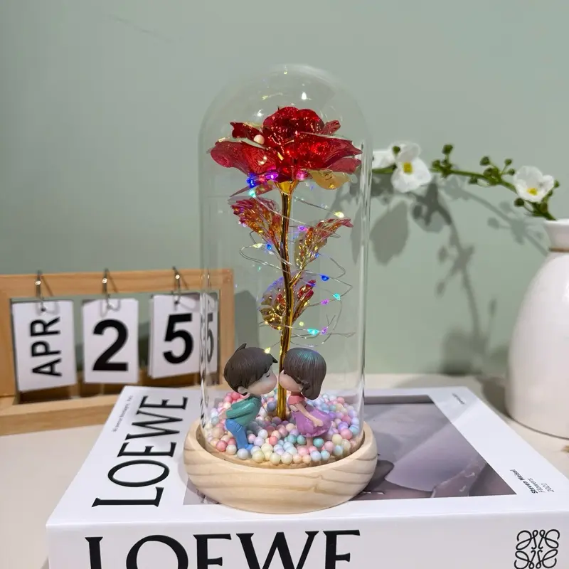 {Đã Lắp Sẵn 3PinAAA,Loại 1 Đế Gỗ} Hoa Hồng Vĩnh Cửu, Hộp Quà Lọ Thuỷ Tinh Kèm Hoa Hồng 3D Sáng Đèn LED - Quà Tặng sinh nhật bạn gái, Quà Tặng Tình Yêu, Quà Tặng 8-3 , Quà Tặng Người Yêu, Decor Bàn