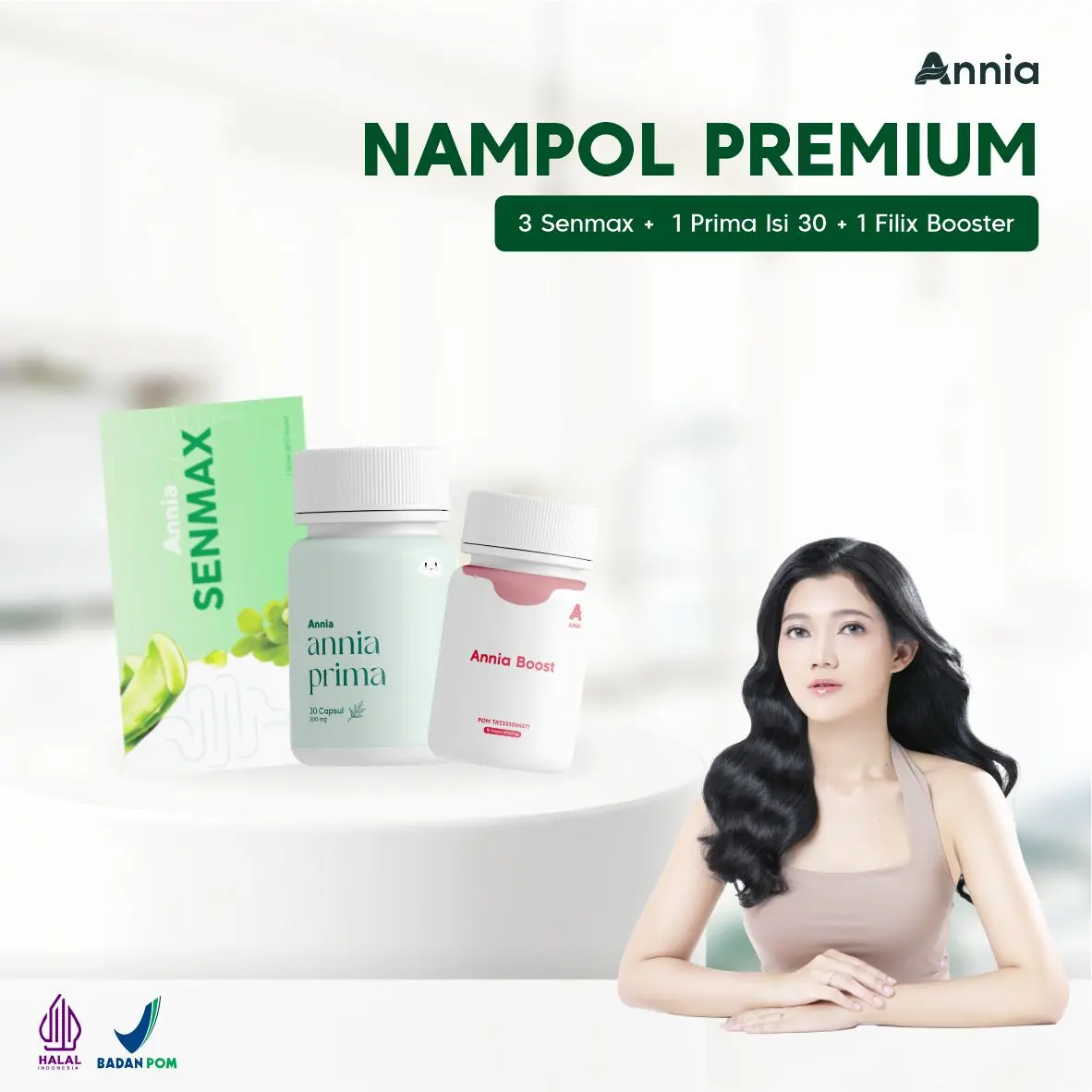 Paket Nampol Premium Annia (Annia Prima 30 + Senmax Annia 30 + Fillix Booster 15) - Komposisi Kayu Rapat, Kemuning, Aloe Vera, dan Mengkudu - Minuman, Tea