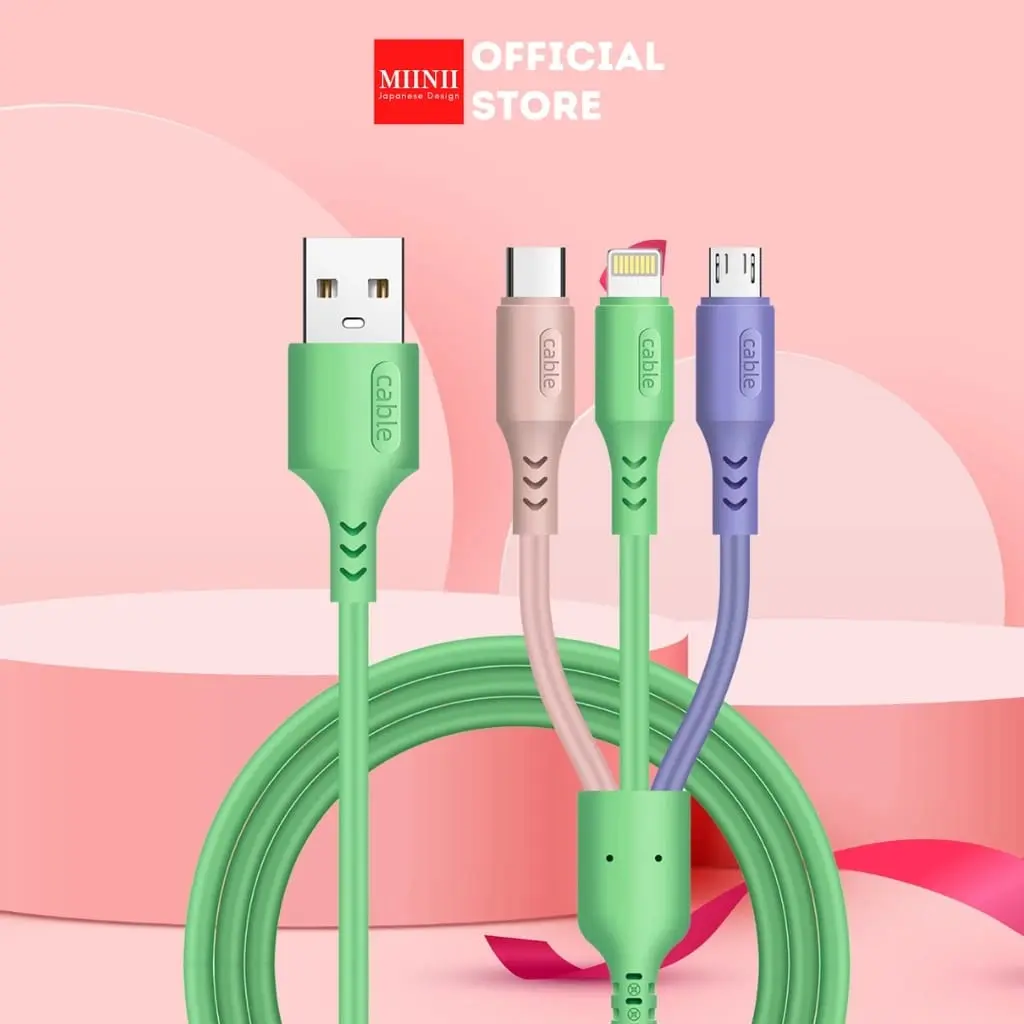 MIINII Kabel Data 3IN1 KM-07 Macaron 3A Bahan Silikon Support Fast Charging