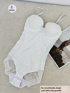 Malla de contraste de color sólido para mujer Sheer Cami Shapewear Body, Modelador de control de barriga con correa ajustable, Fajas para mujeres para todas las estaciones