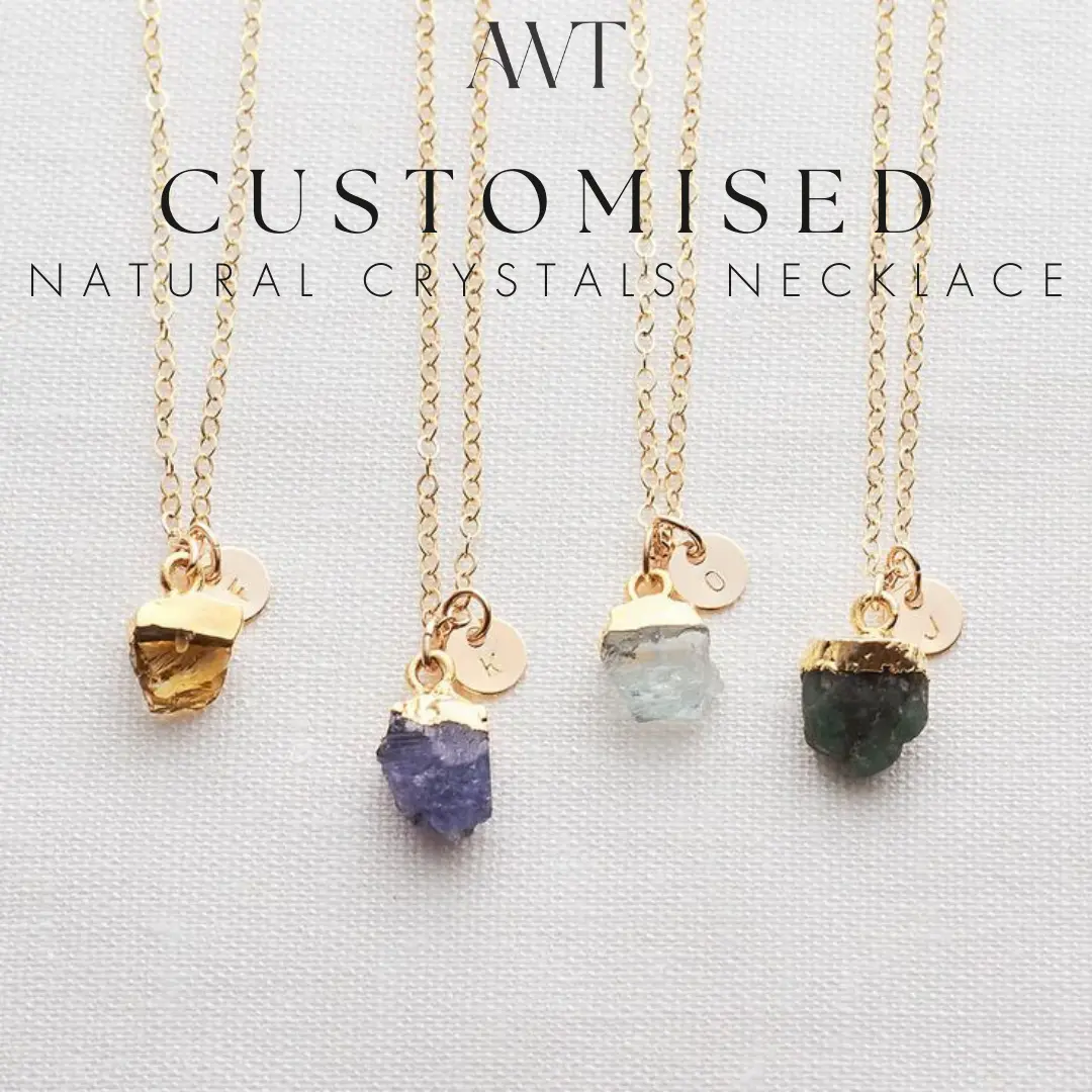 AWT SG Personalised Customised Natural Crystal Necklace Pure Raw Birthstone Gem Jewellery Accessory