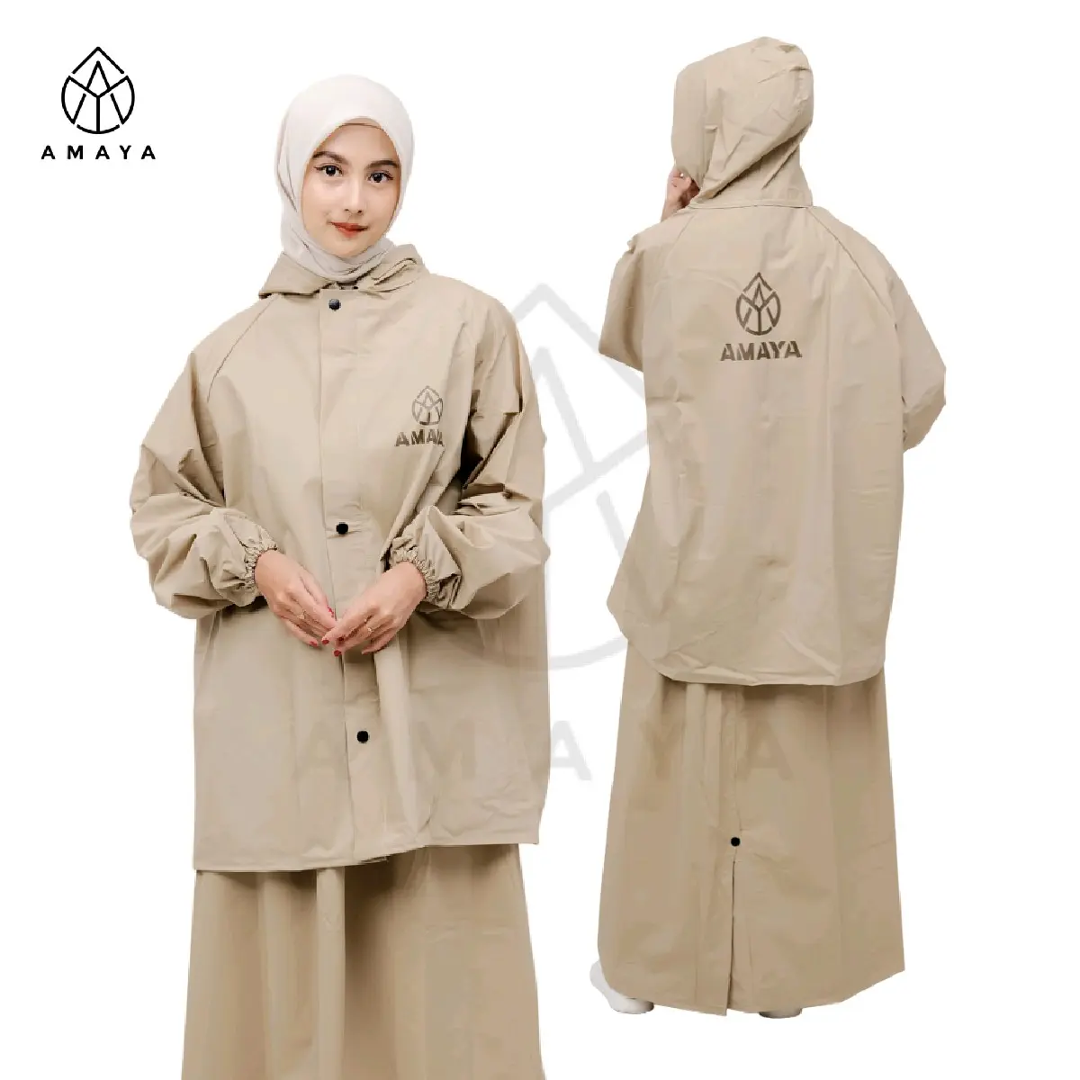 AMAYA Jas Hujan Wanita Mantel Setelan Rok Jaket Anti Rembes Bahan PVC Tebal Kuat Lentur Tidak mudah Sobek