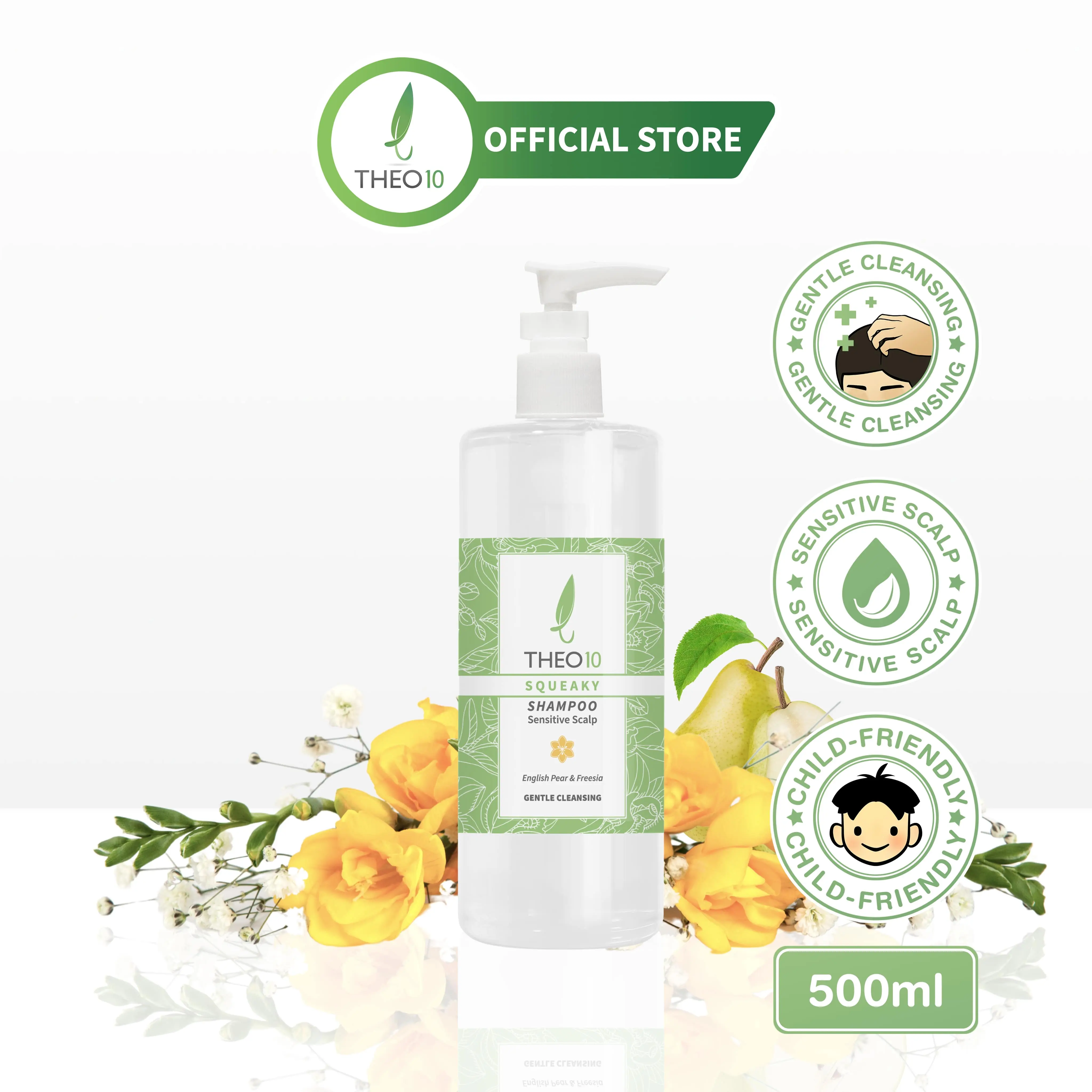 Theo10 Shampoo - Volume Boost, Moisturizing, Sensitive Scalp, Nourishing, English Pear & Freesia scent, shower products, shampoo, psoriasis