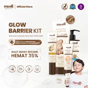 Moell Glow Barrier Kit deals! Body Lotion 185gr & Physical Sunscreen 30gr & Face Cream 40gr & Body Wash 185gr - Physical Sunscreen SPF 50(+) PA(++++) -Melindungi Dan Memperkuat Skin Barrier - Dengan Microbiome Teknologi Formulasi Dokter