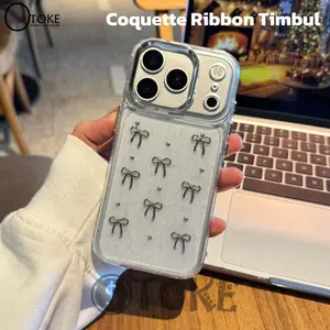 COQUETTE RIBBON GLITTER CLEAR CASE 3D FOR IP 11 12 13 14 15 16 17 PLUS PRO MAX