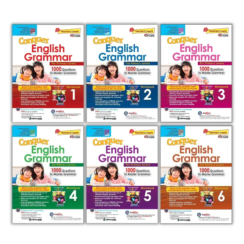 Conquer English Grammar For Primary Levels Workbook 1 - 6 | Skill-based | Primary English School Assessment Books - SAP