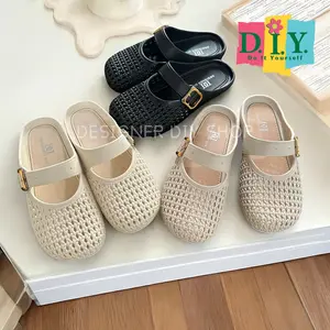 [D.I.Y] Sandal Flat Jelly Sendal Wanita Elegan  Korea Premium Slip On Model Rajut Sandal Selop Model Terbaru