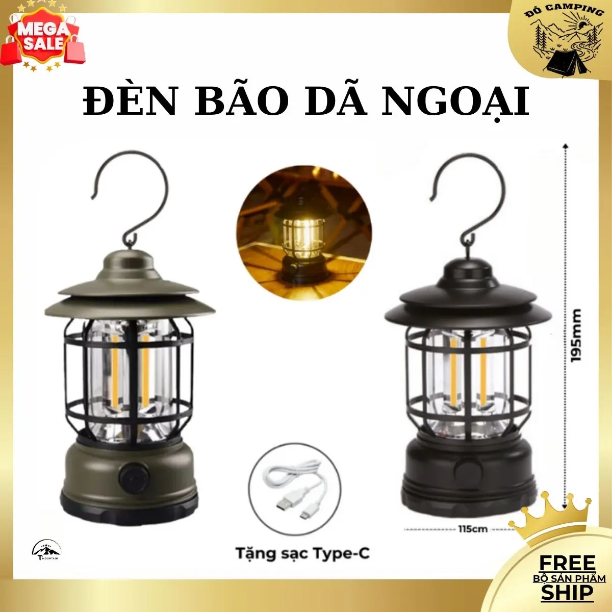 Tmountain Đèn Bão Dã Ngoại DCP10, Đèn Cắm Trại Du Lịch, Trang Trí Trong Phòng, Dùng Pin Sạc USB 18650mAh, Ánh Sáng Vàng Không Gây Chói Mắt, Chất Liệu ABS, Kích Thước 11.5x11.5x19.5cm