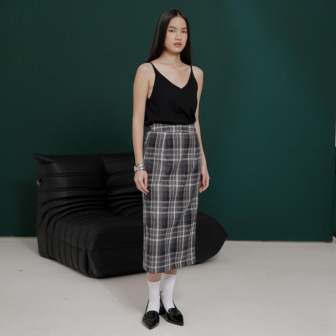 This Is April Bawahan Rok Midi Korea Style Wanita Winter Skirt Brown Dan Grey