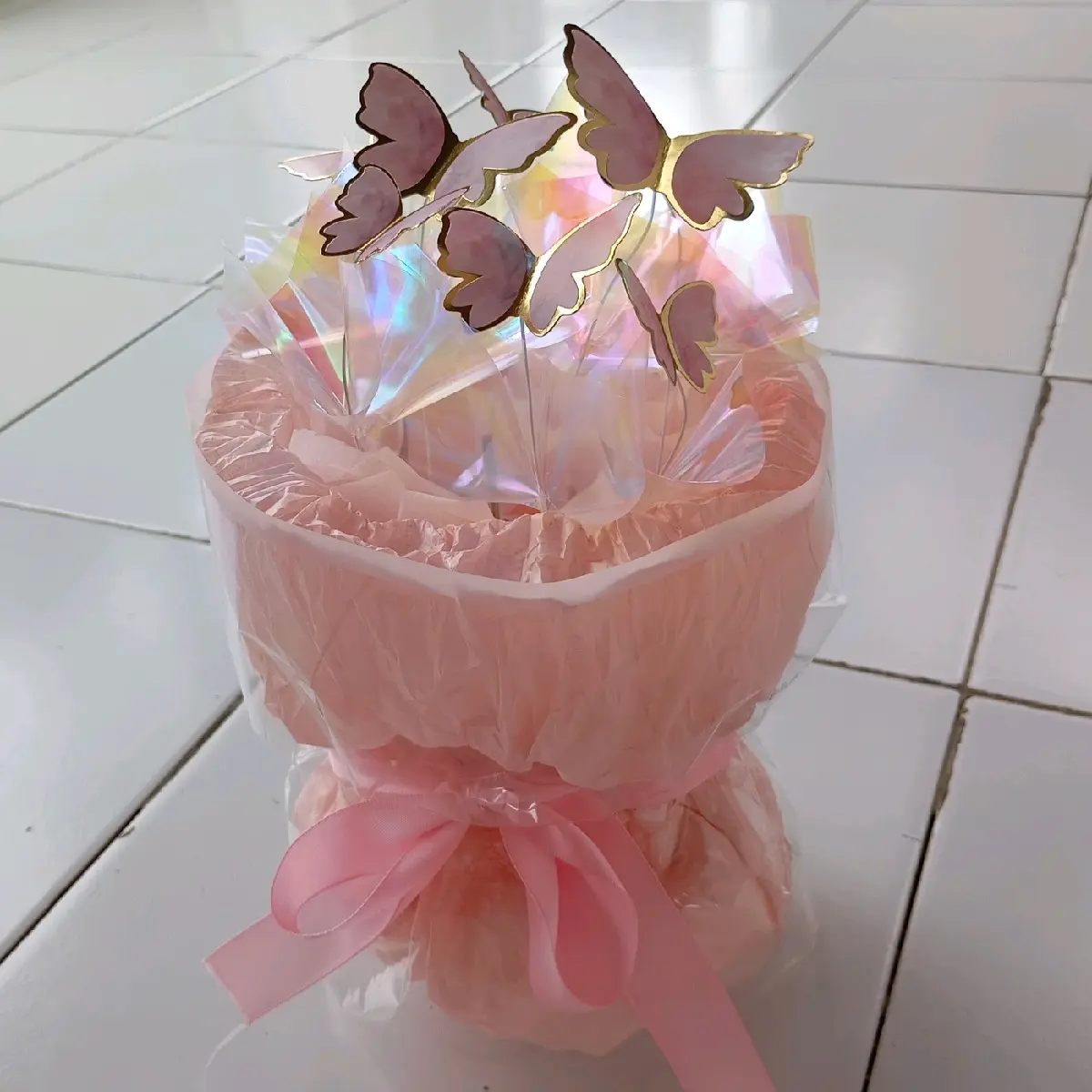 Buket kupu kupu round soft pink LED