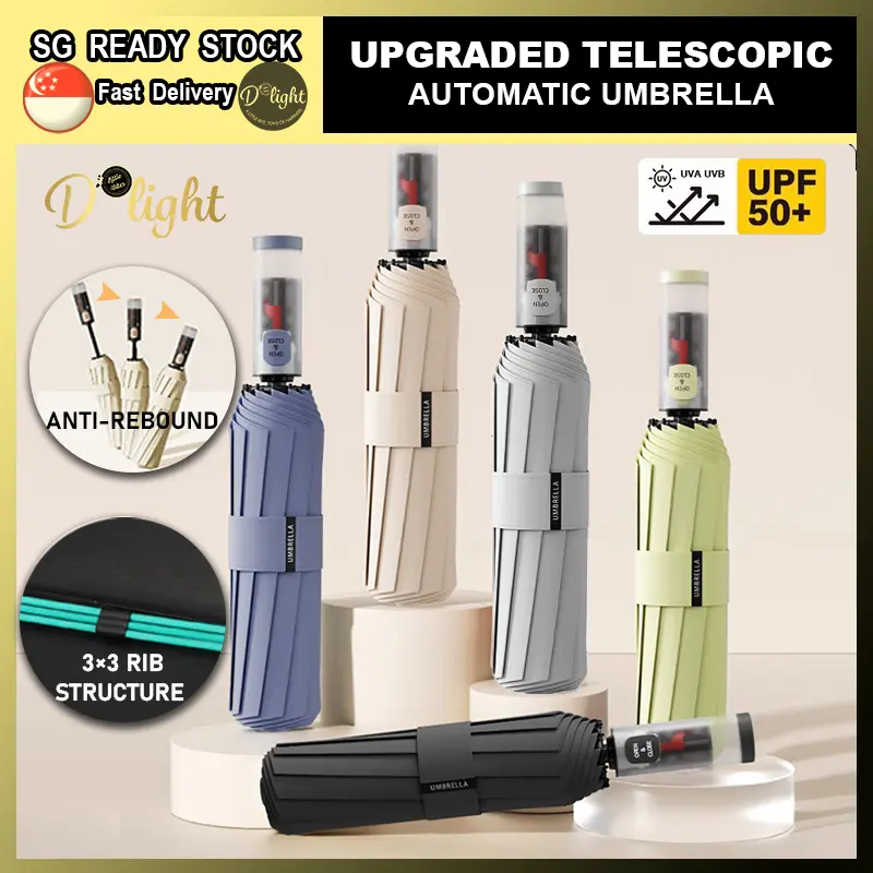 Upgraded Umbrella Safety Stop Telescopic Folding Umbrella Waterproof UV Prevention Anti-Rebound Large Umbrellas