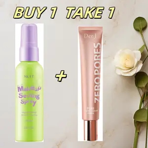 BUY 1 TAKE 1 Makeup Base Cream Primer + Makeup Setting Spray Facial Mist Finishing Spray, Spray Pengatur Makeup Quick Setting, Primer Rias Wajah Dasar Rias Melembapkan Kulit Concealer Pelembap Perbaikan Pengontrol Keseimbangan Minyak Wajah