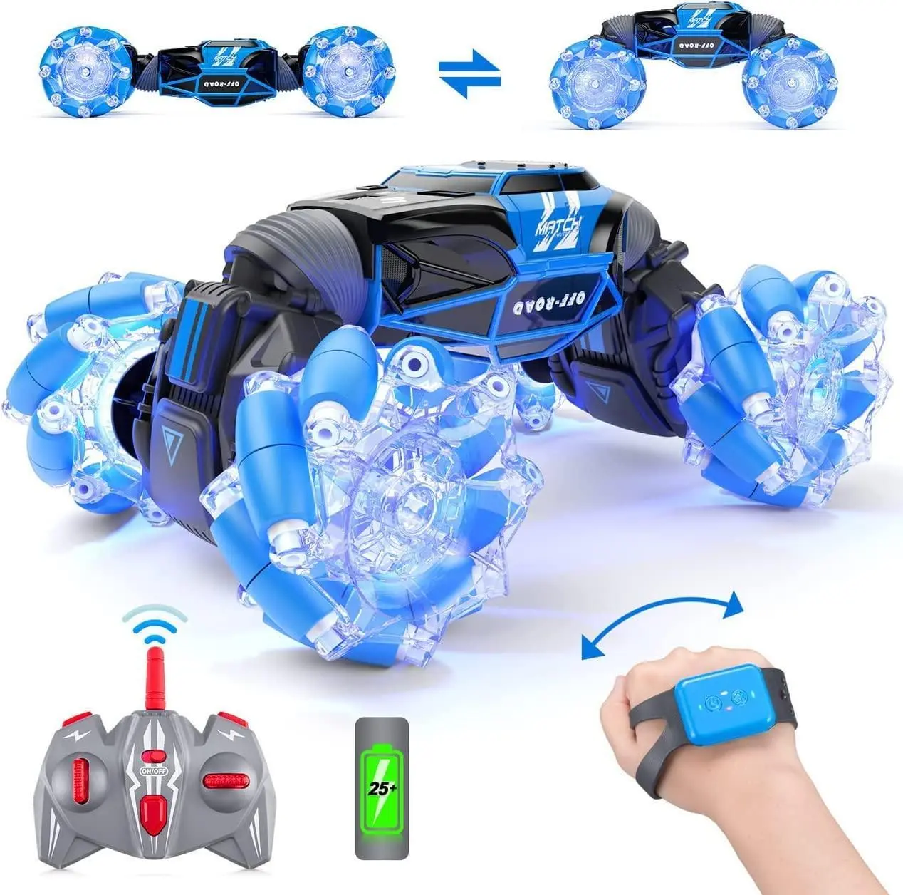 LED Gesture Rc Car, 4WD 2.4GHz Remote Control Gesture Sensing Car, Double Sided 360° Rotating Transform Off Road Rc Stunt Car with Lights, Toy Car for 6-12 Year Old Boys