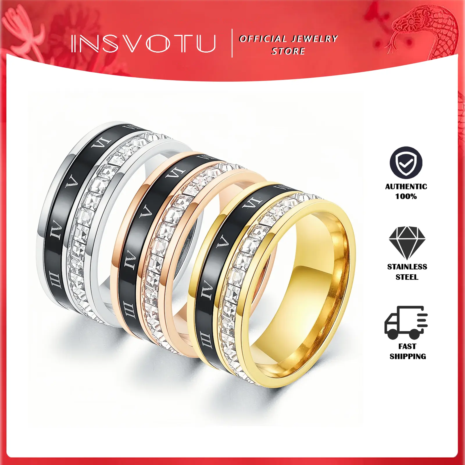 Stainless Steel Ring Trendy Accessories for Men Personalized Color Matching Roman Numeral Ring Rotating Ring Gift for Women