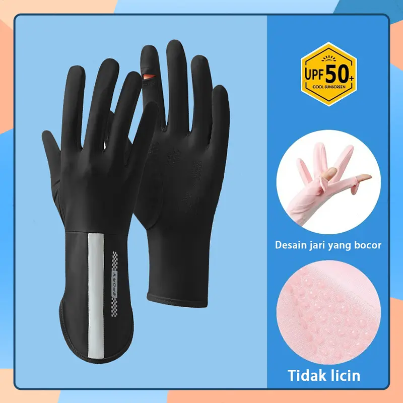 (COD) Sarung Tangan Motor UV Sepeda Pria Wanita Ice Silk Gloves Anti Slip Es Sutra Nyaman dan Bernapas Cewek Anti Air Touch Screen