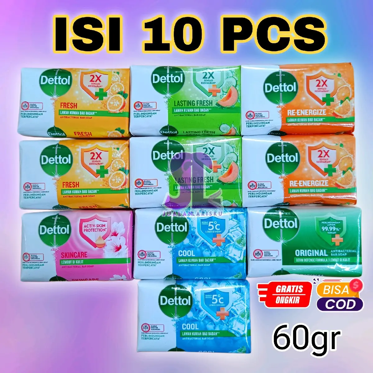 PROMO 10 PCS SABUN DETTOL 60GRAM MURAH MIX
